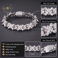 Perhiasan Fashion Hop Logo Kustom 11mm Perak Sterling 925 VVS Moissanite Gelang Tenis Bunga Salib Berlapis Emas Rhodium GRA