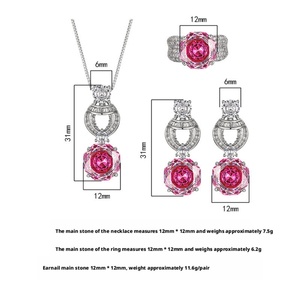 Wholesale Eco-friendly Copper 12MM Rose Cut <strong>Pink</strong> Cubic Zirconia Vintage Pendant Earrings <strong>Set</strong> <strong>Jewellery</strong> <strong>Set</strong> for Women Jewelry - Product Image 2