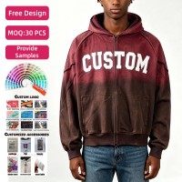 Sudadera con capucha y cremallera completa para hombre, 100% algodón, 500 g/m², lavada y desgastada, con estampado DTG, corte ajustado, cuello redondo y puños acanalados.