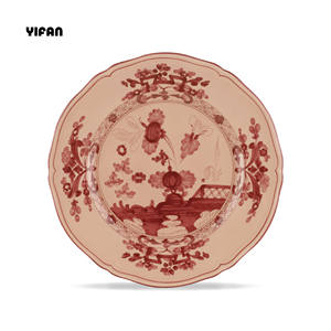 Gran Venta Lujosa Vajilla de Porcelana de Ceniza de Hueso con Diseño Floral Colorido en Rojo Ladrillo para Bodas - Product Image 4