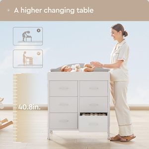 Meuble pour bébé, table à <span class=keywords><strong>langer</strong></span> blanche, plateau imperméable, station à couches, unité de rangement mobile, <span class=keywords><strong>commode</strong></span> avec roulettes, <span class=keywords><strong>commode</strong></span> à tiroirs en tissu - Product Image 2