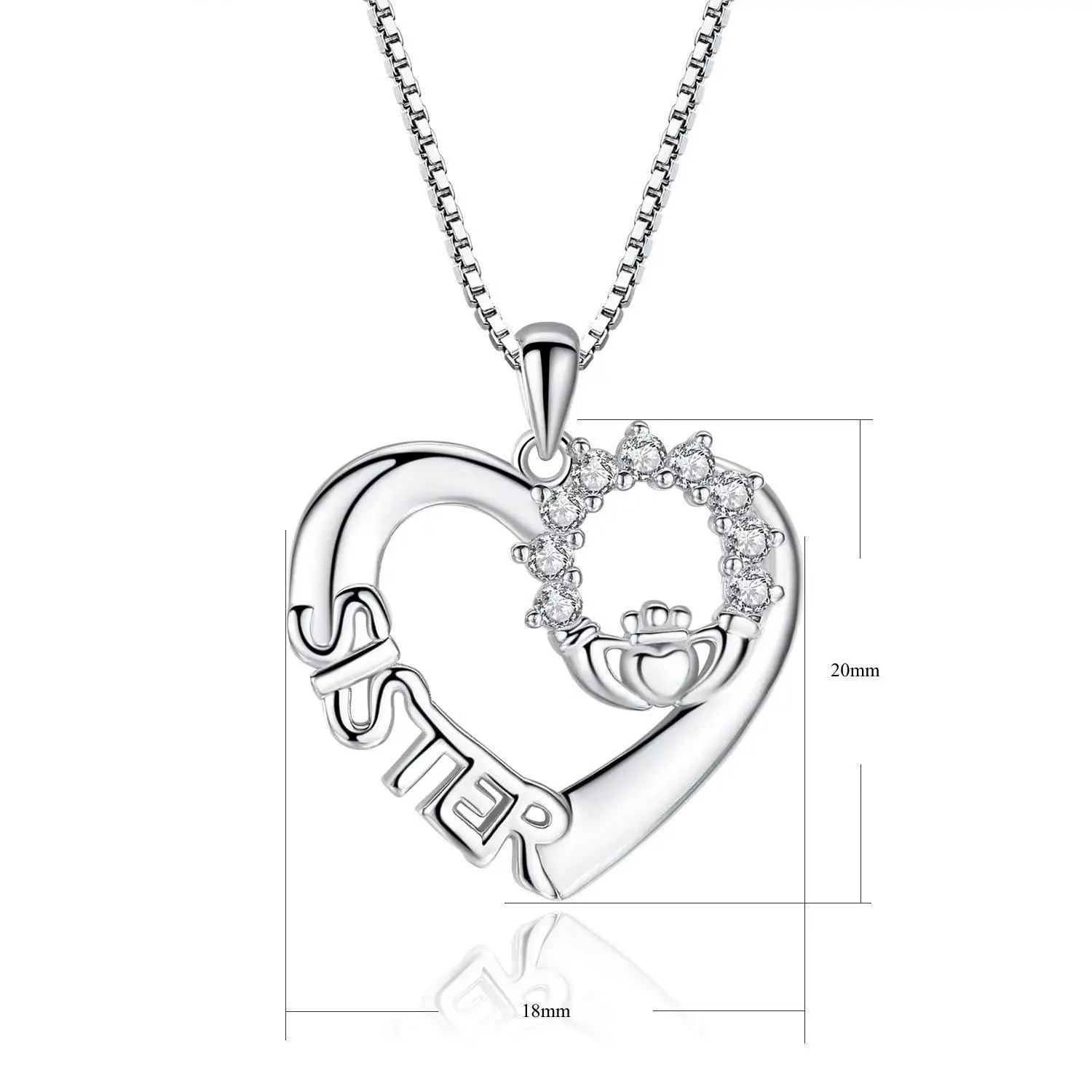Luxury Letter SISTER Sterling Silver 925 Sterling Heart Design Pendant Dainty Zircon Necklace Jewellery
