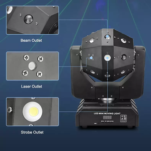 Mini projecteur LED à tête mobile, faisceau laser, stroboscope, 16 projecteurs mobiles 3-en-1 à roulettes, DMX, rotation infinie, pour discothèque - Product Image 4