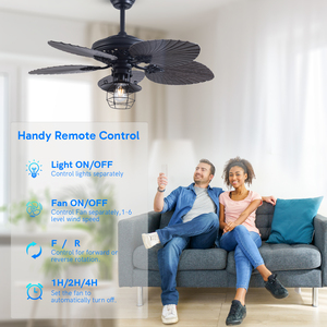 Hiện đại 5 Lá Cọ lưỡi đảo ngược DC động cơ từ xa phòng khách phòng ăn nhiệt đới quạt trần với ánh sáng - Product Image 2