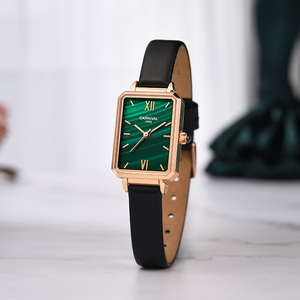Montre carrée fine pour <span class=keywords><strong>femme</strong></span> I&W CARNIVAL OEM ODM, cadran vert malachite, boîtier en acier rose, bracelet en cuir, montre-bracelet à quartz personnalisée - Product Image 6