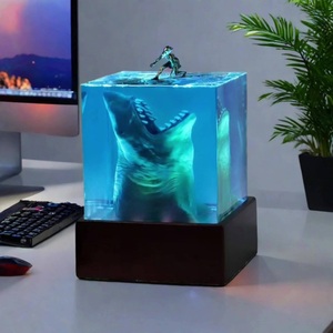 Veilleuse décorative micro-paysage Requin surfeur océanique, artisanat en résine cristalline fait main, cadeau d'anniversaire pour enfants - Product Image 1