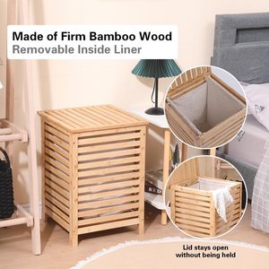 Cesto Portabiancheria Quadrato in Bambù CF con Fodera Rimovibile e Coperchio Apribile, 15 Pollici, Cesto Portabiancheria in Legno Naturale per Bagno e Camera da Letto - Product Image 6