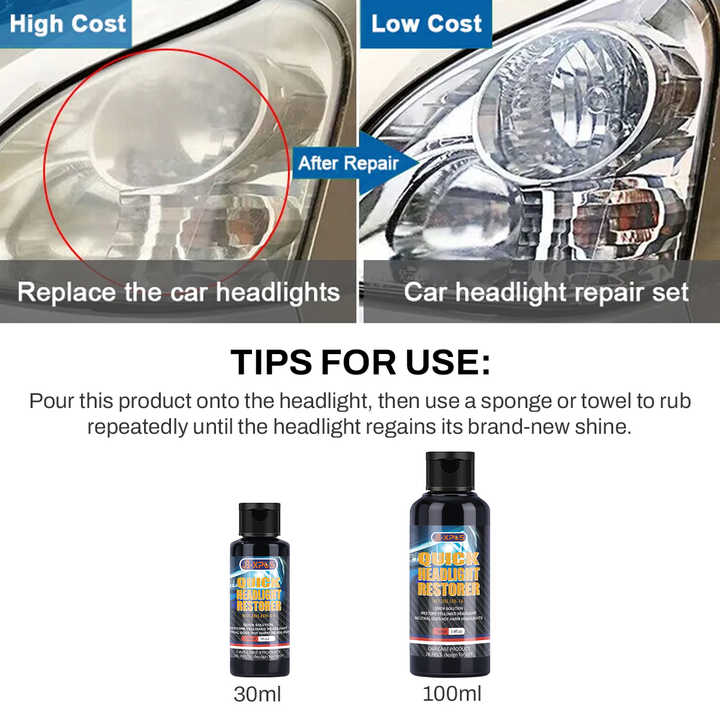 Headlight Restoration Cleaner - Removes Yellowing & Oxidation From Car, Truck & Motorcycle Headlights