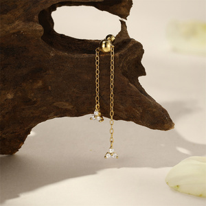Nouveauté chaîne réglable plaqué or 18 carats boule arrière vis Piercing boucles d'oreilles 925 argent femmes bijoux géométrie CZ goujon - Product Image 5