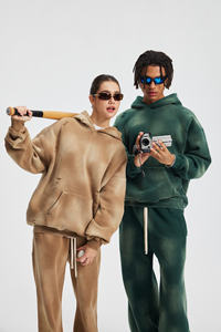 Sweat-shirt à capuche unisexe de haute qualité 360 g/m² personnalisé, surdimensionné, doublé polaire, délavé à l'acide, effet vieilli et déchiré - Product Image 4