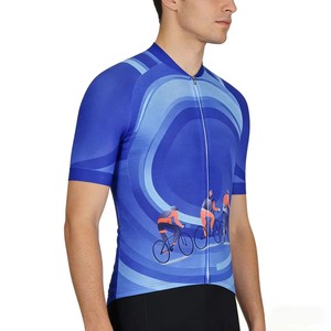Maillot de Ciclismo de Manga Corta con Cierre Completo, Color Azul, Cortavientos, Transpirable, Impermeable, Anti-UV, de Secado Rápido y Estampado - Product Image 3