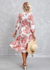 Vestido <span class=keywords><strong>Vintage</strong></span> para <span class=keywords><strong>Mujer</strong></span>, el Mejor Vestido con Estampado Floral de Primavera, Vestido Casual con Cuello en V y Lazos, Vestidos Midi con Volantes para <span class=keywords><strong>Mujer</strong></span> - Product Image 2