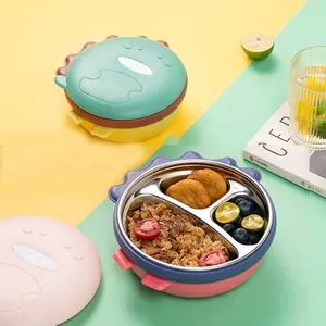 Cartoon Design No Spill Baby Feeding Warmer Food Grade Bowl Baby Stainless Steel Bowl With Suction