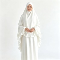 Ensemble jupe et khimar léger pour femme, avec volants, deux pièces, robe modeste, tenue de prière musulmane, tissu froissé aérien, hijab islamique
