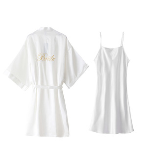 T-268 Vestaglie da Sposa e Damigella d'Onore per Donna, Vestaglie Corte di Seta, Accappatoi di Raso per <span class=keywords><strong>Matrimonio</strong></span>, Set da 2 Pezzi - Product Image 6