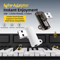 90 °   Adaptor Headphone Audio HiFi USB ke 3.5mm, Konverter USB A Male ke Jack 3.5mm Female 24bit/96KHz untuk Komputer Tablet