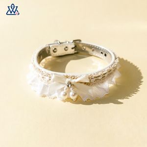 <b>Lace</b> Cat Collar With Bow Adjustable For Small Pets Elegant Style Light Purple Off <b>White</b> Lake Blue Solid Color - Product Image 4