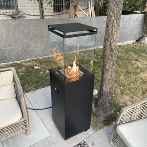 Chauffe-terrasse extérieur Foyer chauffant d'hôtel Foyer au gaz <span class=keywords><strong>propane</strong></span> noir mat avec verre - Product Image 1