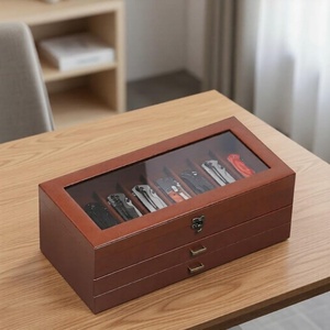 Boîte de présentation pour couteaux en bois, organisateur à 3 niveaux avec cuir PU et pochette supérieure en acier inoxydable, rangement pour couteaux de collection, cadeau pour collectionneurs et elle - Product Image 2