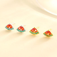 Schattige S925 zilveren roze zirkoon fruit oorringen 925 sterling zilver fruit oorringen