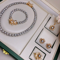 Elégant Six Pièces Design Perle d'Eau Douce Zircon Fleur Pendentif Bracelet Boucles D'oreilles Bague Ensemble Pour Femmes Cadeau Ensemble de Bijoux
