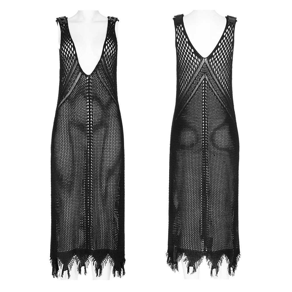 Punk Rave WQ-631LQF 2023 women sexy large V-neck the post-apocalyptic techwear style knitted hollow out one-piece vest dress