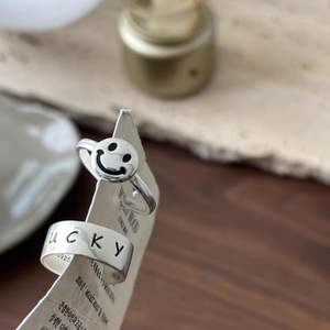 Anillo de plata de ley S925 con cara sonriente para mujer, dedo índice, joyería de regalo sencilla y a la moda - Product Image 4