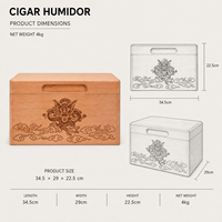 Humidor de Luxe en Bois Naturel Chaleureux Fait Main, Anti-Humidité, avec Motif Dragon Gravé au Laser, Couvercle à Tirer, Rangement de Bureau