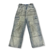 Pantalon d'hiver personnalisé pour hommes style vintage denim délavé Cargo Jeans coupe ample hip hop streetwear coupe botte large rivet décoré