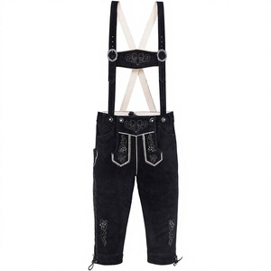 Lederhosen bavaroises pour hommes en cuir suédé de vache, longueur genou, avec bretelles, motif uni, costume allemand - Product Image 1