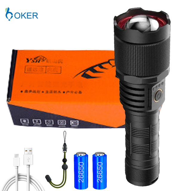 Tactical Outdoor Camping Flashlight Display Portable Zoomable Torch Light Rechargeable Spotlight Hand Lamp Led Flashlights