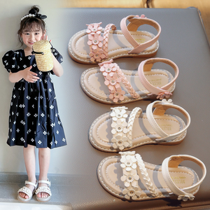 Breathable Shoe Insoles Kid Sandals Non-slip Outdoor <b>Flower</b> Woven Shoes <b>Sweet</b> Sandals Kids - Product Image 3