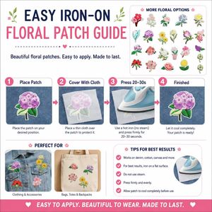 Prêts à expédier : Écussons brodés thermocollants ou à coudre, motifs floraux (Rose, Pivoine, Lotus, Lys, Tournesol, Œillet, Trèfle) - Product Image 5