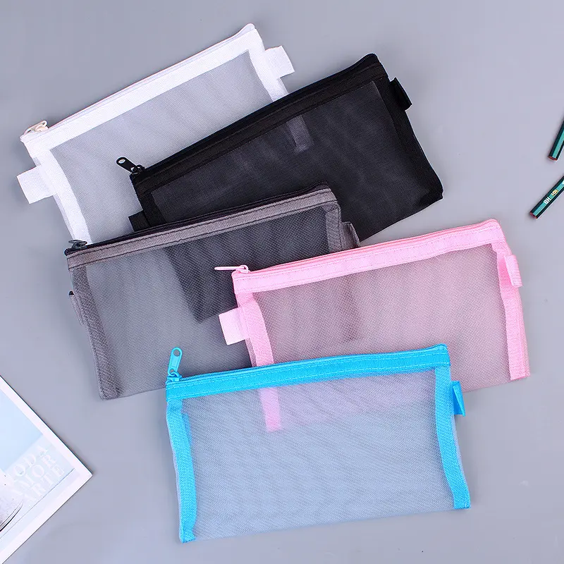 Kawaii Transparent Mesh Pencil Case Stift beutel mit großer Kapazität Niedliche Aufbewahrung stift tasche