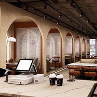 Décoration de café personnalisable, design mobile, nouveauté pour équipement commercial, intérieur de remorque, style moderne et tables pour café