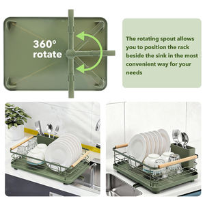 Escurridor <span class=keywords><strong>de</strong></span> Platos para Encimera <span class=keywords><strong>de</strong></span> Cocina, Organizador <span class=keywords><strong>de</strong></span> Fregadero <span class=keywords><strong>de</strong></span> Metal con <span class=keywords><strong>Porta</strong></span> Utensilios, Decoración para el Hogar y Apartamento, Tubo <span class=keywords><strong>de</strong></span> Drenaje, Mango <span class=keywords><strong>de</strong></span> <span class=keywords><strong>Madera</strong></span> - Product Image 3