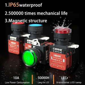 Interruptor de Botón Pulsador de Plástico ABS HBAN 20A, 22mm, con Bloqueo, Iluminación LED Completa, Cabeza de Hongo, IP65, Control Industrial - Product Image 5