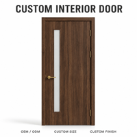 Porte intérieure sur mesure, finition noyer, grain de bois, verre dépoli, poignée dorée, OEM ODM, taille personnalisée, finition personnalisée