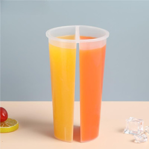 Modische Neue Herzförmige Einweg-Trinkbecher aus klarem Kunststoff, 24oz, mit 2 Fächern, für Kalte Getränke, Bubble Tea, Boba, zum Teilen - Product Image 4