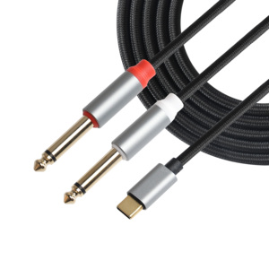 Placcato oro tipo <span class=keywords><strong>C</strong></span> USB <span class=keywords><strong>C</strong></span> a <span class=keywords><strong>AUX</strong></span> Dual 6.35mm connettore 1/4 maschio Y ramo Splitter Stereo cavo Audio per telefono portatile Amp - Product Image 1