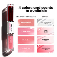 Logo personnalisé, gloss à lèvres 2 en 1 à déchirer, faible MOQ 50 pièces, parfums fruités pour démarrer votre marque de cosmétiques à label privé virale sur TikTok