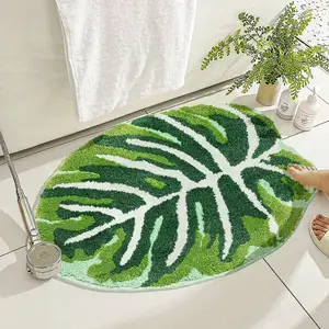 Коврик для ног Monstera, нескользящий коврик для ванной, Ультра мягкий моющийся коврик в форме листьев растений