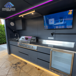 Îlot de cuisine extérieur de luxe en acier inoxydable 304 avec auvent rétractable motorisé et support TV intégré, barbecue inclus - Product Image 3