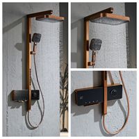 Ensemble de douche mural ultra-fin pour salle de bain à domicile avec pommeau de douche à touches piano, affichage numérique et capteur, finition Or Rose Brossé