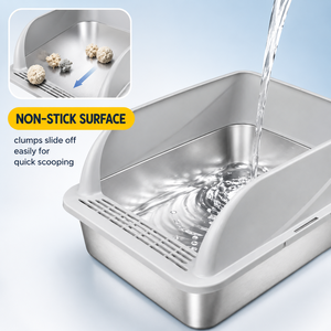 Caja de arena para gatos de acero inoxidable de alta resistencia, fácil de limpiar, gran capacidad, duradera, semicerrada, para gatos con orina abundante - Product Image 2