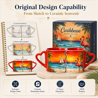 Ensemble de tasses à café en céramique Souvenirs des Caraïbes, design plage, couple enlacé, tasses en porcelaine populaires, personnalisables OEM ODM, vente en gros