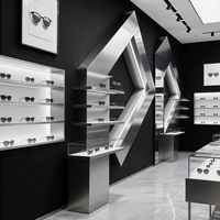 Vitrine d'exposition optique en verre marron robuste avec éclairage LED pour magasin, fabriquée par une usine de mobilier commercial
