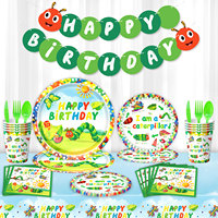 Hungry Caterpillar Birthday Decorations Caterpillar Birthday Tableware with Plates Napkins Tablecloth Banner DIY Home Decoration