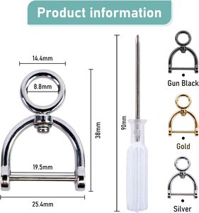 Anillos en D giratorios en forma de herradura, anillos en U, grilletes semicirculares con tornillo y destornillador para manualidades de cuero, correas y reemplazo de bolsos DIY - Product Image 2