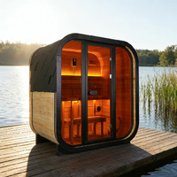 Sauna Exterior para 3-4 Personas, Tipo Cubo, de Madera de Hemlock, con Estufa Tradicional de 6KW, 1 Año de Garantía, Sauna de Vapor